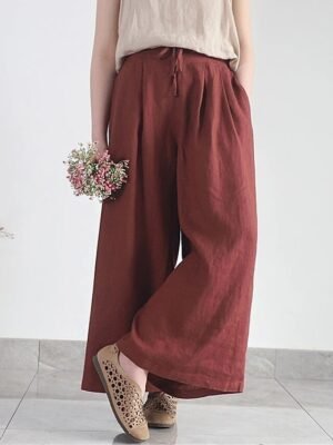 Vintage Wide Leg High Waist Plain Full Length Trousers - Image 6