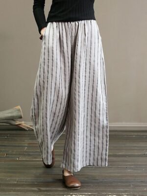 Vintage Wide Leg Striped Mid Waist Full Length Chinos - Image 1