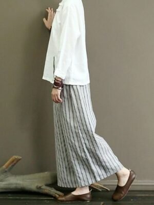 Vintage Wide Leg Striped Mid Waist Full Length Chinos - Image 3