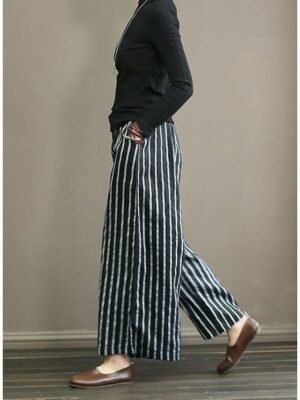 Vintage Wide Leg Striped Mid Waist Full Length Chinos - Image 7