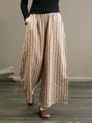 Vintage Wide Leg Striped Mid Waist Full Length Chinos - Image 8