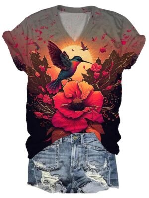 Weekend Regular Floral V Neck Short Sleeve T-Shirt - Image 3