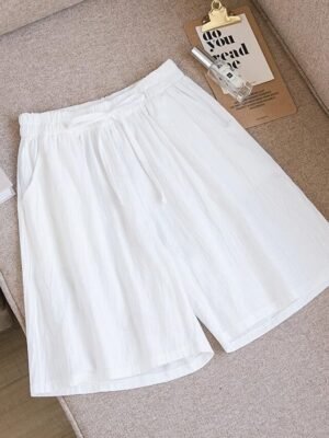White Plain Casual Side Pockets Short Shorts - Image 5