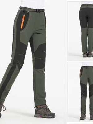 Winter Elastic Waist Solid Medium Waist Fleece Lined Trousers - Image 10