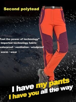 Winter Elastic Waist Solid Medium Waist Fleece Lined Trousers - Image 2