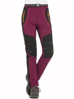 Winter Elastic Waist Solid Medium Waist Fleece Lined Trousers - Image 5