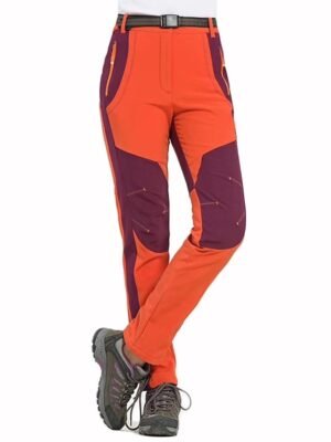 Winter Elastic Waist Solid Medium Waist Fleece Lined Trousers - Image 7