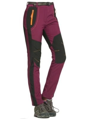 Winter Elastic Waist Solid Medium Waist Fleece Lined Trousers - Image 8