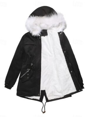 Winter Loose Solid Zipper Hoodie Long Sleeve Coat - Image 2