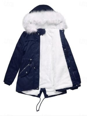 Winter Loose Solid Zipper Hoodie Long Sleeve Coat - Image 4