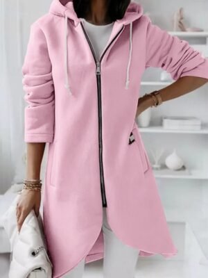 Winter Regular Fit Solid Colour Hoodie Long Sleeve Coat - Image 1