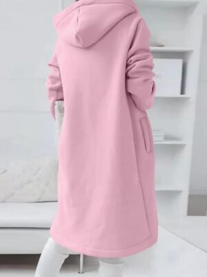 Winter Regular Fit Solid Colour Hoodie Long Sleeve Coat - Image 2