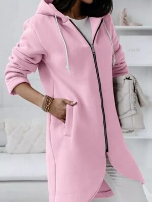 Winter Regular Fit Solid Colour Hoodie Long Sleeve Coat - Image 3