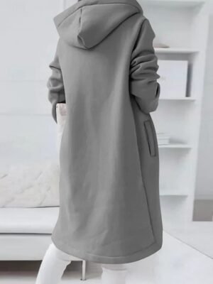 Winter Regular Fit Solid Colour Hoodie Long Sleeve Coat - Image 6