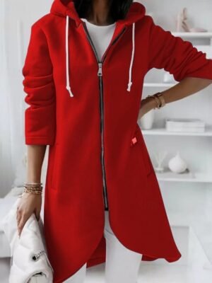 Winter Regular Fit Solid Colour Hoodie Long Sleeve Coat - Image 7