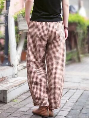 Women’s Full Length Plaid High Waist Wide Leg Trousers - Image 4