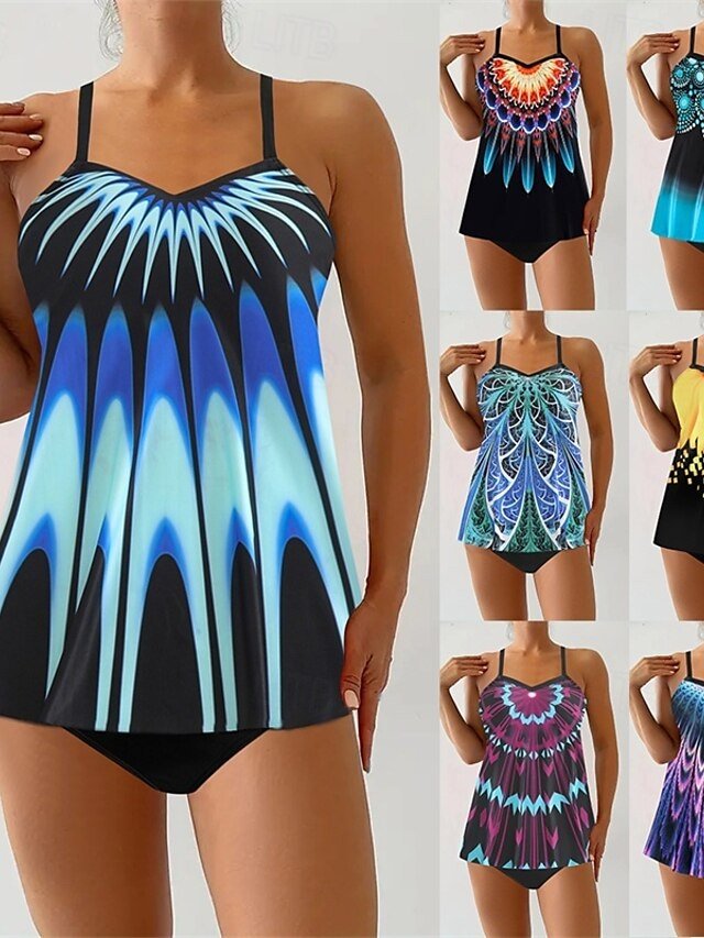 Women's Plus Size Quick Dry V Neck Sleeveless Tankini - Image 1