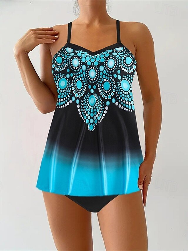 Women's Plus Size Quick Dry V Neck Sleeveless Tankini - Image 11