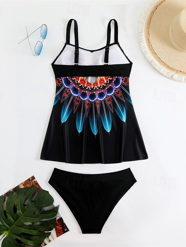 Women's Plus Size Quick Dry V Neck Sleeveless Tankini - Image 19