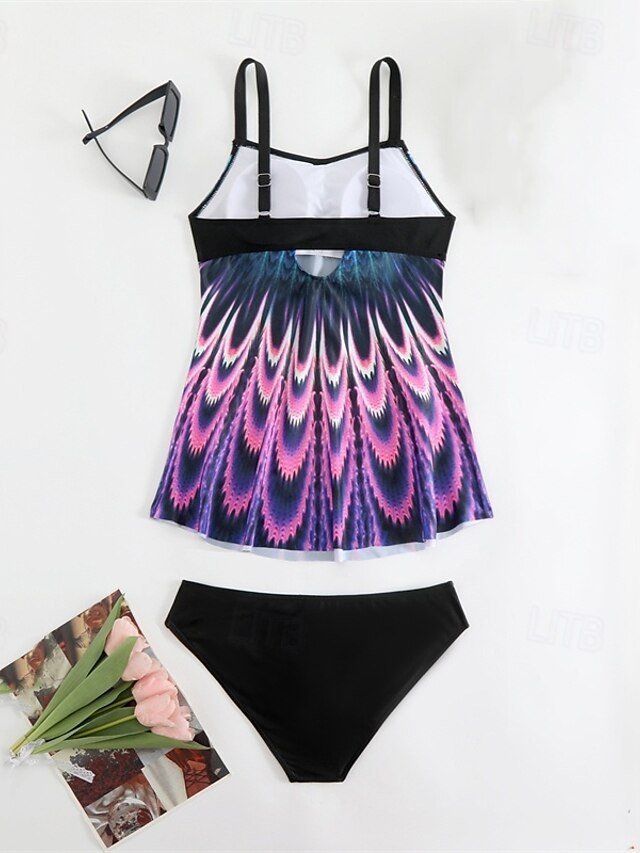 Women's Plus Size Quick Dry V Neck Sleeveless Tankini - Image 4