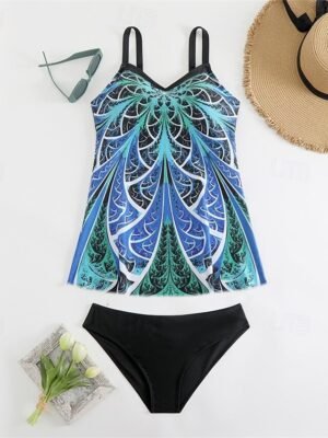 Women's Plus Size Quick Dry V Neck Sleeveless Tankini - Image 6