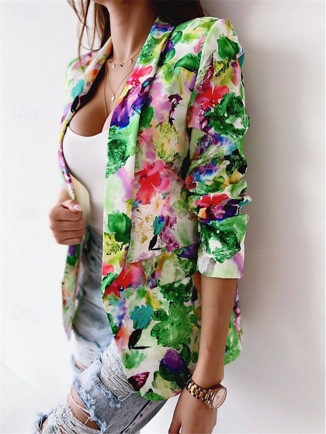 Work Regular Fit Floral Long Sleeve Blazer - Image 1