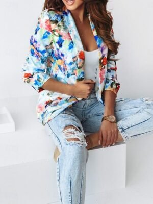 Work Regular Fit Floral Long Sleeve Blazer - Image 5