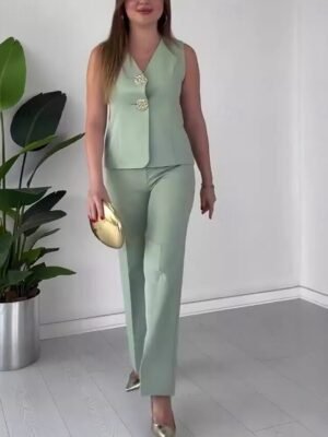 Work Regular Fit Solid V Neck Sleeveless Summer Outerwear - Image 7