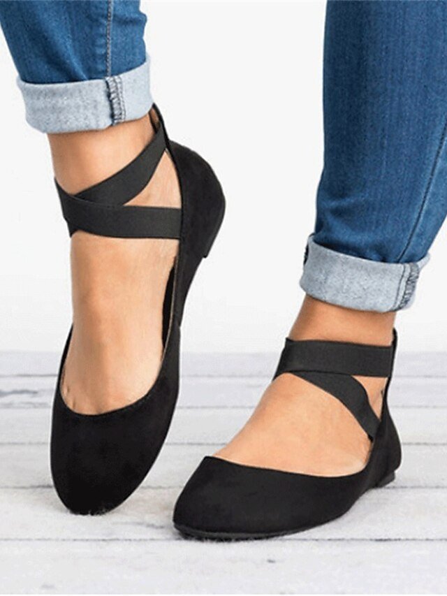 Beige Faux Suede Cross Strap Ballet Flats - Image 2