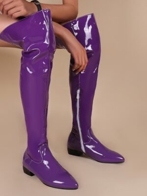 Black Patent Leather Pointed Toe Over-The-Knee Boots - Image 7