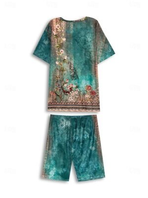 Bohemian Casual Floral Paisley V Neck Short Sleeve Asymmetrical Tunic - Image 11