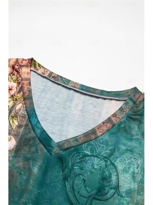 Bohemian Casual Floral Paisley V Neck Short Sleeve Asymmetrical Tunic - Image 5