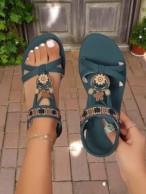 Bohemian Ethnic Slip-On Beaded Flat Sandals - Image 5