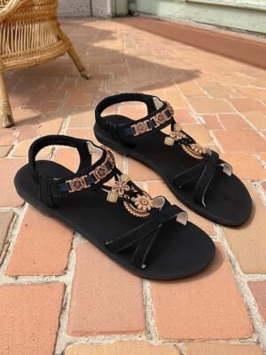 Bohemian Ethnic Slip-On Beaded Flat Sandals - Image 9