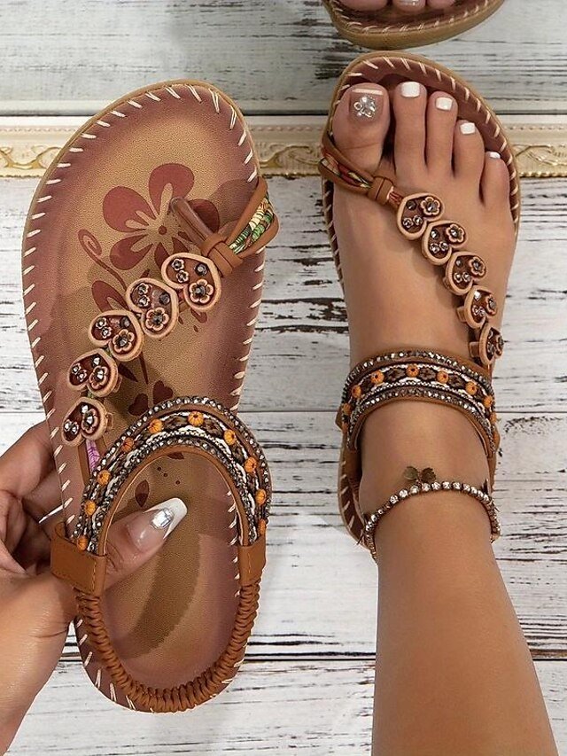 Bohemian Handmade Floral Embellished Flat Sandals - Image 1