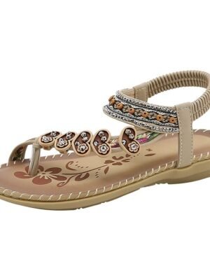 Bohemian Handmade Floral Embellished Flat Sandals - Image 9