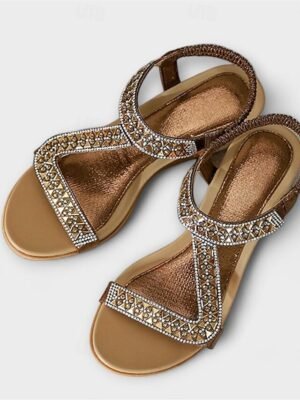 Bohemian Rhinestone Wedge Elastic Strap Sandals - Image 10