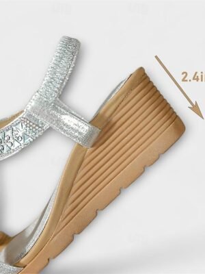 Bohemian Rhinestone Wedge Elastic Strap Sandals - Image 7