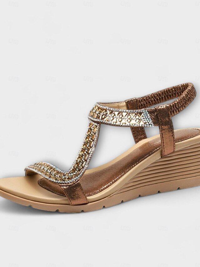 Bohemian Rhinestone Wedge Elastic Strap Sandals - Image 9