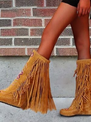 Bohemian Western Fringe Knee-High Tribal Embroidered Boots - Image 12