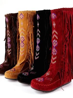 Bohemian Western Fringe Knee-High Tribal Embroidered Boots - Image 17