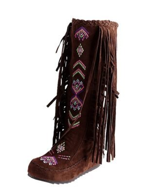 Bohemian Western Fringe Knee-High Tribal Embroidered Boots - Image 3