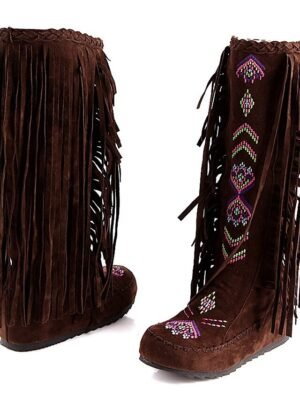 Bohemian Western Fringe Knee-High Tribal Embroidered Boots - Image 4