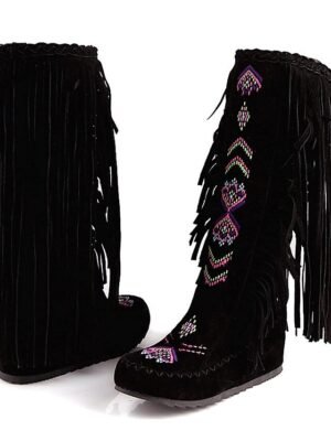 Bohemian Western Fringe Knee-High Tribal Embroidered Boots - Image 5