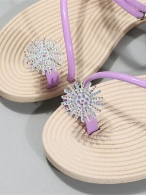Boho Beach Rhinestone Flat Heel Strappy Sandals - Image 10