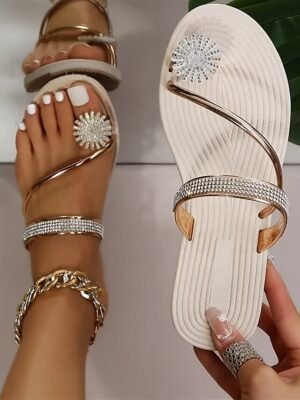 Boho Beach Rhinestone Flat Heel Strappy Sandals - Image 23