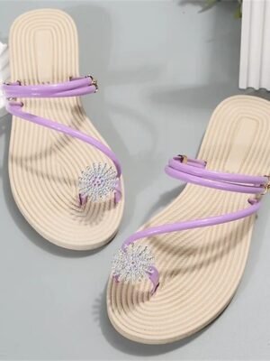 Boho Beach Rhinestone Flat Heel Strappy Sandals - Image 9