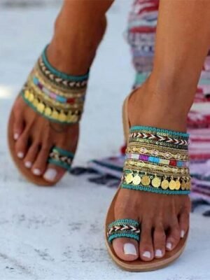 Boho Beaded Colourful Strap Toe Ring Open-Toe Sandals - Image 2