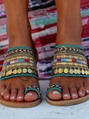 Boho Beaded Colourful Strap Toe Ring Open-Toe Sandals - Image 3