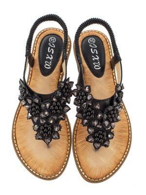 Boho Casual Floral Elastic Strap Summer Sandals - Image 12